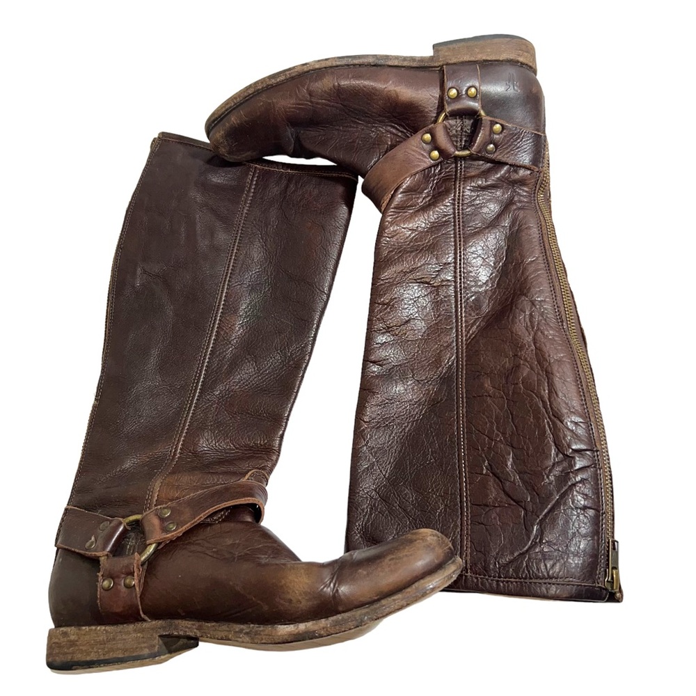 Frye Phillip Harness Tall Brown Leather Equestrian Style Boots 76850 Size 6.5 - Picture 1 of 10